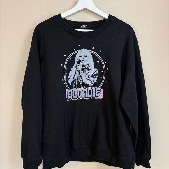 Vinyl Icons Tops - Black Blondie Fringe Studded Graphic Sweatshirt Women’s Large Black